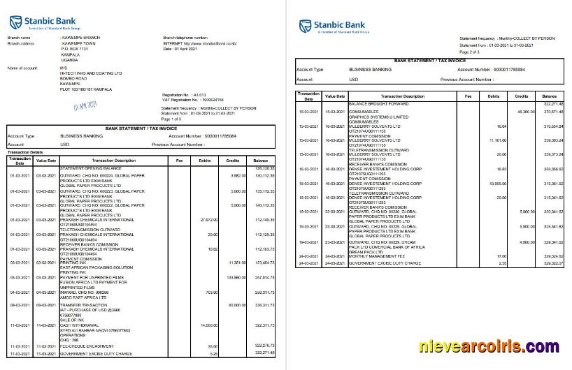 Uganda Stanbic Bank Excel